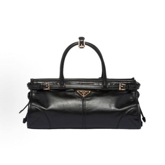 PRADA soft lux series Short handle leather shoulder bag medium size for women, black